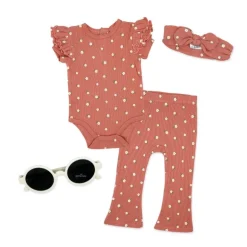 Rose Textiles - 4Pk Baby Girl Pant Set, Coral Floral