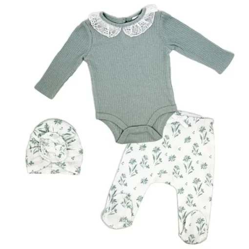 Rose Textiles - 3Pk Baby Girls Take Me Home Set, Blue Floral