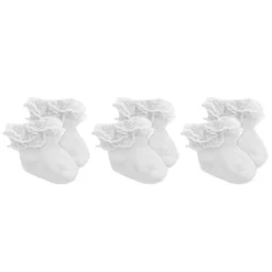 Rose Textiles - 3Pk Baby Girl Lace Trim Cuff Socks, White