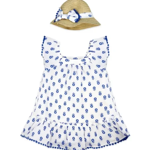 Rose Textiles - 2Pk Baby Girls Dress Set, Blue Floral