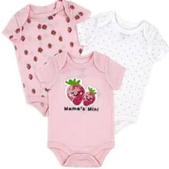 Rose Textiles - 3Pk Baby Girls Bodysuit Set, Strawberry Pink