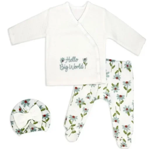 Rose Textiles - 3Pk Baby Girl Quilted Take Me Home Set, Hello Big World