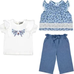 Rose Textiles - 3Pk Baby Girl Pant Set, Blue Floral