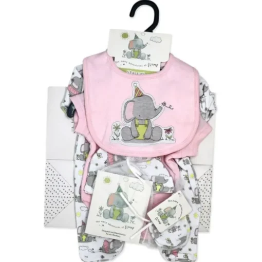 Rose Textiles - 6Pk Baby Girl Gift Set, Flump The Elephant Pink