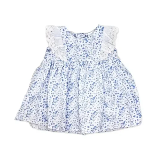 Rose Textiles - 3Pk Baby Girl Broderie Dress Set, Blue Floral