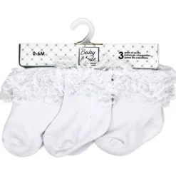 Rose Textiles - 3Pk Baby Girl Lace Trim Cuff Socks, White