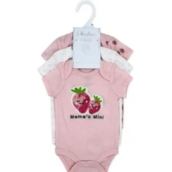 Rose Textiles - 3Pk Baby Girls Bodysuit Set, Strawberry Pink