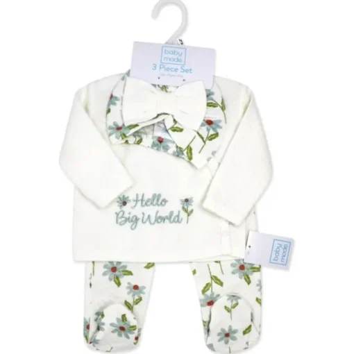 Rose Textiles - 3Pk Baby Girl Quilted Take Me Home Set, Hello Big World