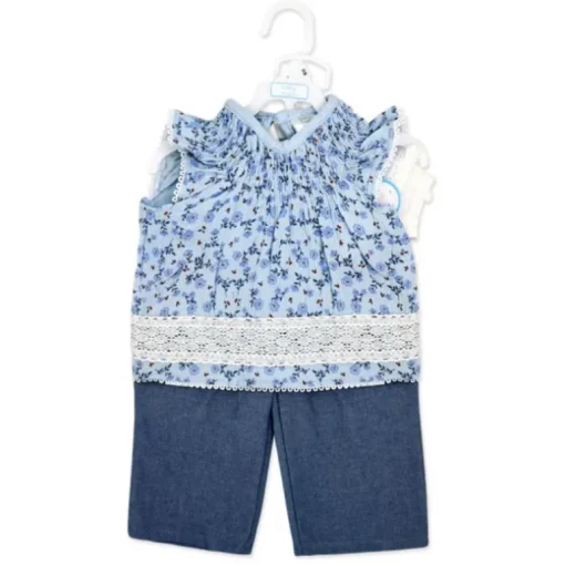 Rose Textiles - 3Pk Baby Girl Pant Set, Blue Floral
