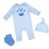 Rose Textiles - 3Pk Boys Waffle Coverall Set, Giraffe Blue
