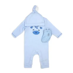 Rose Textiles - 3Pk Boys Waffle Coverall Set, Giraffe Blue