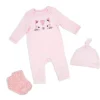 Rose Textiles - 3Pk Girls Waffle Coverall Set, Kitty Pink
