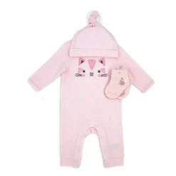 Rose Textiles - 3Pk Girls Waffle Coverall Set, Kitty Pink