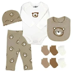 Rose Textiles - 10Pk Neutral Socks Hanging Set, Beige Bear