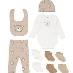 Rose Textiles - 10Pk Neutral Socks Hanging Sets, Beige Bear