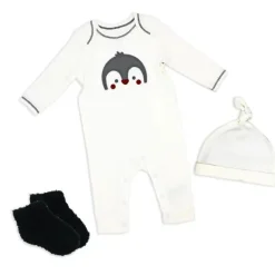 Rose Textiles - 3Pk Neutral Waffle Coverall Set, Penguin Ivory