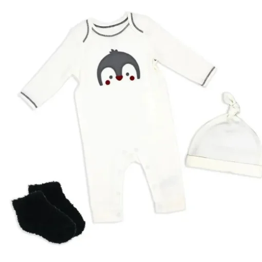 Rose Textiles - 3Pk Neutral Waffle Coverall Set, Penguin Ivory