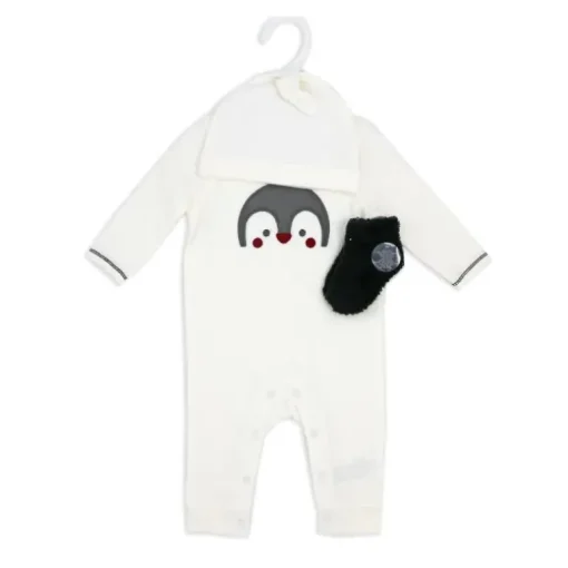 Rose Textiles - 3Pk Neutral Waffle Coverall Set, Penguin Ivory