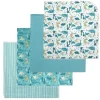 Rose Textiles - 4Pk Receiving Blanket Teal Dino