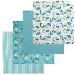 Rose Textiles - 4Pk Receiving Blanket Teal Dino