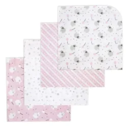 Rose Textiles - 4Pk Receiving Blanket, Pink Elephant & Balloon