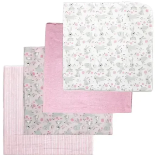 Rose Textiles - 4Pk Receiving Blanket Pink Bunnies