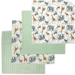 Rose Textiles - 4Pk Receiving Blanket, Sage Safari