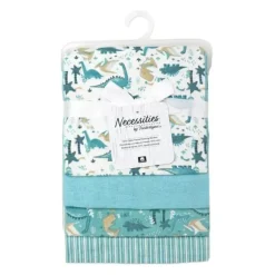 Rose Textiles - 4Pk Receiving Blanket Teal Dino