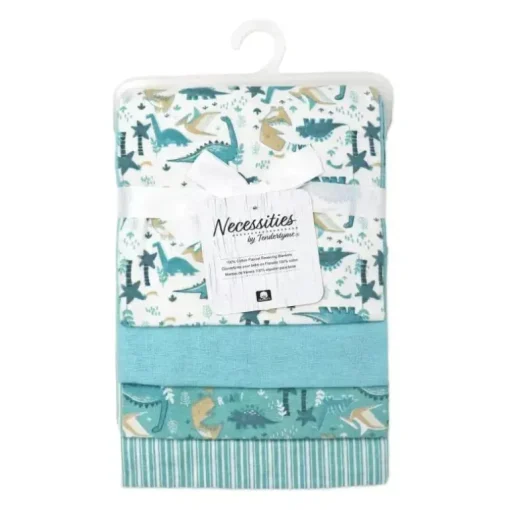 Rose Textiles - 4Pk Receiving Blanket Teal Dino