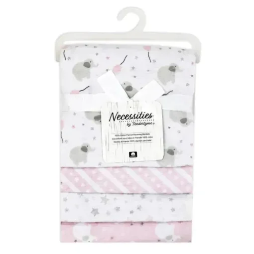 Rose Textiles - 4Pk Receiving Blanket, Pink Elephant & Balloon
