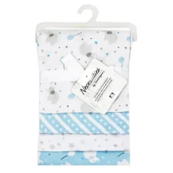Rose Textiles - 4Pk Receiving Blanket, Blue Elephant & Balloon