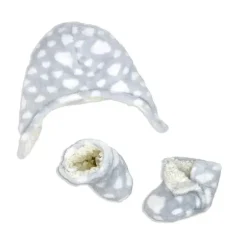 Rose Têxteis - Baby All Over Print Conjunto de chapéu de pelúcia e sapatilha, cinza