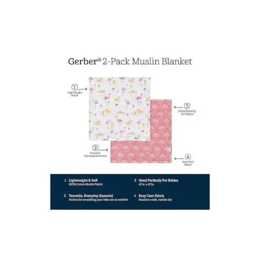 Roupa de cama Gerber - 2 mantas de musselina, Girl Animal Geo Girl