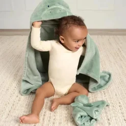 Roupa de cama Gerber - 2 peças de cobertor de segurança e conjunto de cobertor com capuz, Boy Dino Time