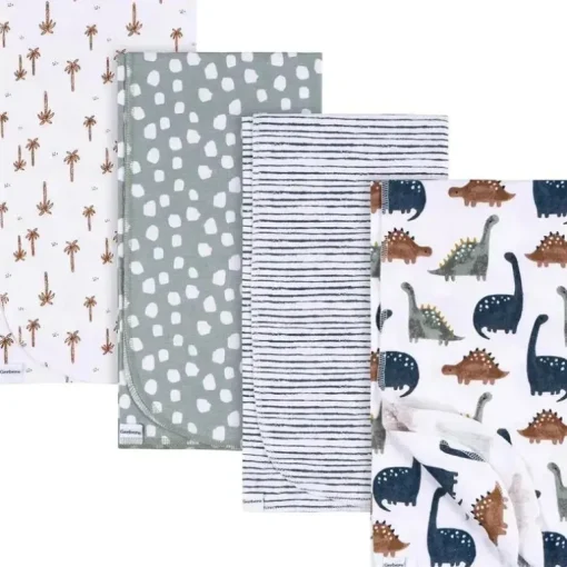 Roupa de cama Gerber - manta de flanela 4Pk, Boy Dino Time