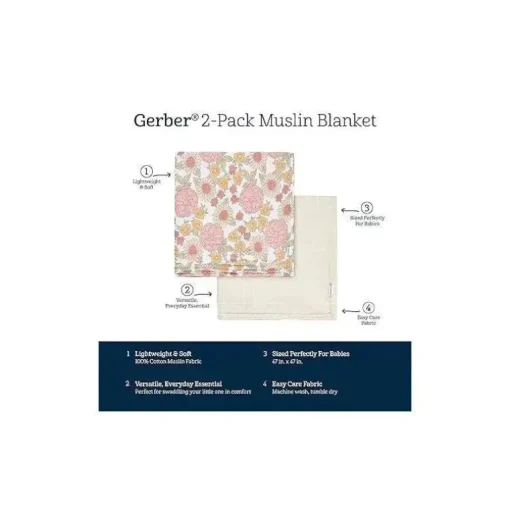 Roupa de cama Gerber - manta de musselina 2Pk, menina retrô floral