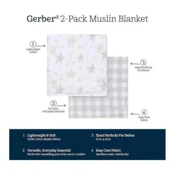 Roupa de cama Gerber - manta de musselina 2 unidades, neutra celestial
