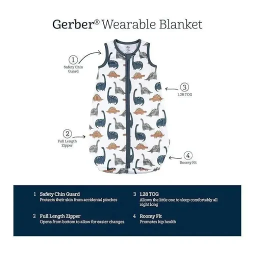Roupa de cama Gerber - saco de dormir 1Pk, Dino Time