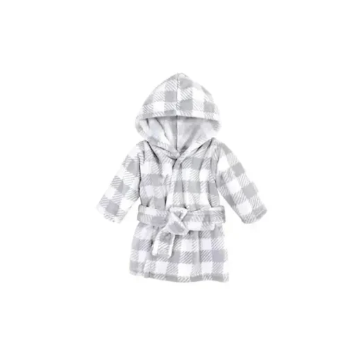 Roupões de banho de pelúcia Baby Vision 0-9M, xadrez cinza