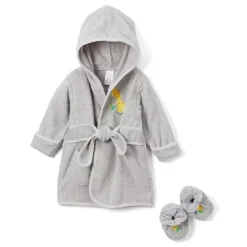Roupão de banho Spasilk com capuz e botas, girafa cinza (0-9M)
