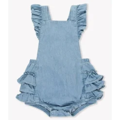 Rufflebutts - Baby Girl Light Wash Flutter Overall Rumper