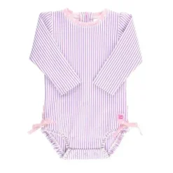 RuffleButts - Baby Girl Seersucker One Piece Rash Guard, Lilás