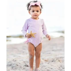 RuffleButts - Baby Girl Seersucker One Piece Rash Guard, Lilás