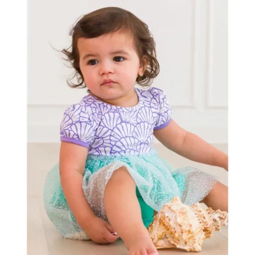 Rufflebutts - Baby Girls Mermaid Princess Bow Twirl Romper