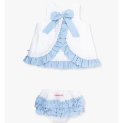 Rufflebutts - Baby Girls White & Light Blue Swing Top & Bloomer Set White