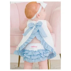 Rufflebutts - Baby Girls White & Light Blue Swing Top & Bloomer Set White