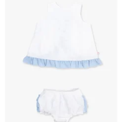 Rufflebutts - Baby Girls White & Light Blue Swing Top & Bloomer Set White