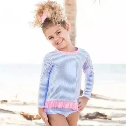 Rufflebutts - Biquíni Seersucker Rash Guard Azul Pervinca