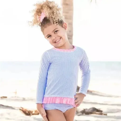 Rufflebutts - Biquíni Seersucker Rash Guard Azul Pervinca