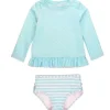 Rufflebutts - Biquíni Tropical Breeze Heart Polka Manga Longa Rash Guard, Azul